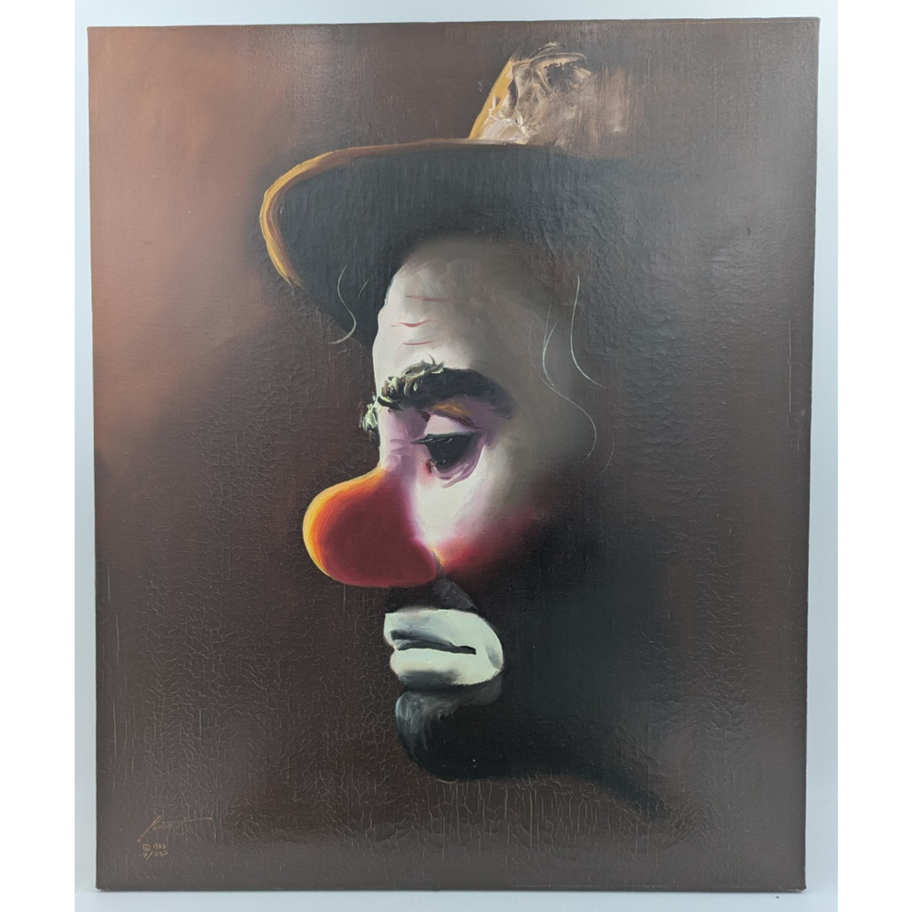 Emmett Kelly Sad Clown Rusty Rust Painting Oil Canvas Signed LE 9/250 20"x24"
